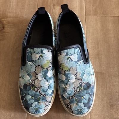 Authentic Gucci Bloom Flower Green Canvas Women s Leather Sneaker Shoes 9US