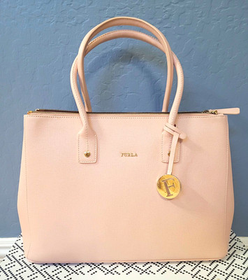 Furla Linda Medium Tote Blush Pink Saffiano Leather Bag Gold Hardware