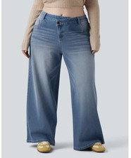Women's Halara Asymmetric Low Rise Wide Leg Casual Jeans Large
