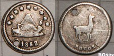 Bolivia 1/4 Real Sol Silver Coin 1852 Potosi Mine Llama Quartilla