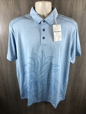 Tommy Bahama Pina Grande Palm Stripe Polo Shirt Men's Size L Chambray Blue NWT