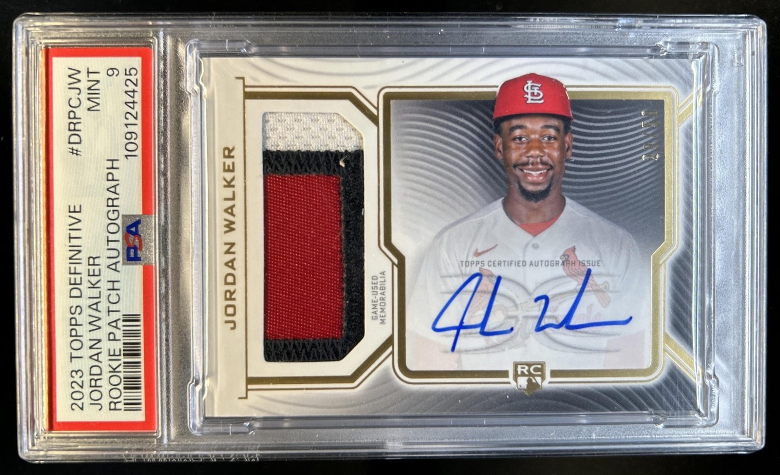2023 Topps Definitive Jordan Walker Rookie Patch Auto RC #/50 Cardinals PSA 9