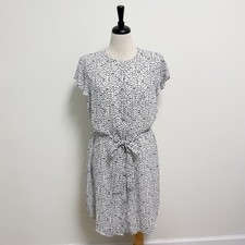 The Limited White Black Yellow Junebug Dot Button Up Tie Belt Cap Sleeve Dress