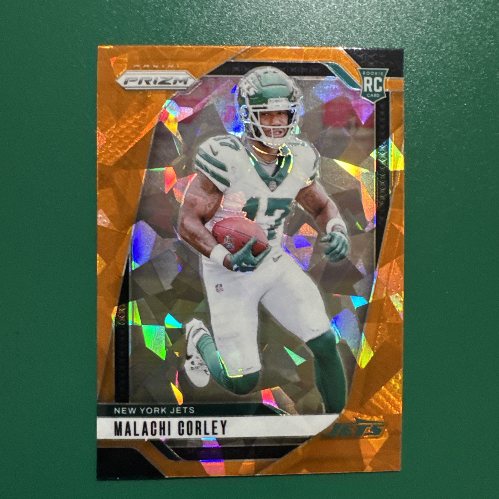 2024 Panini Prizm Football Malachi Corley (RC) Orange Cracked Ice #369