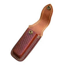 Handmade Leather Sheath for 5" Folding Pocket Knife Trapper Brown Belt Loop
