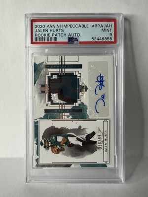 JALEN HURTS 2020 Panini Impeccable Rookie Patch Auto RPA /99 PSA 9