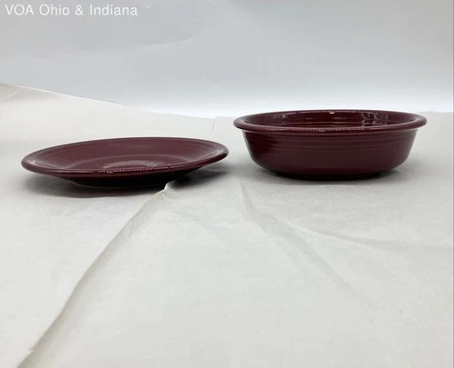 Homer Laughlin Fiesta Ware Claret Bowl & Saucer Plate Set 2pc Modern