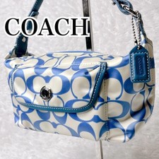 Coach Cody Signature Mini Bag - Blue & White Satin Nylon, Used, Compact
