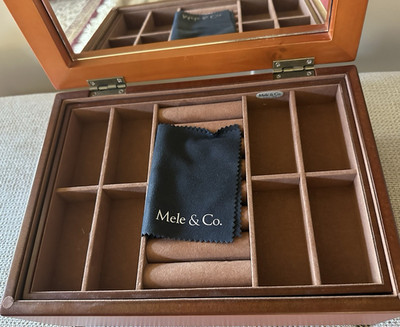 Mele & Co. Brown Wooden Jewelry Box with Mirror, Lined Organizer for Rings