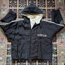 Adidas Hoodie Jacket Full Zipper Black Sz Large Black 90s 27x25