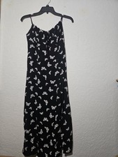 Forever 21 Black/White Backless Adjustable Spaghetti Straps Rayon Midi S Dress