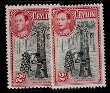 CEYLON GVI SG386 + 386b, 2c PERF VARIETIES, M MINT. Cat £30.