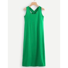 SHEIN Womens Green Cross Back Plain Stretchy Tank Midi Dress Size L
