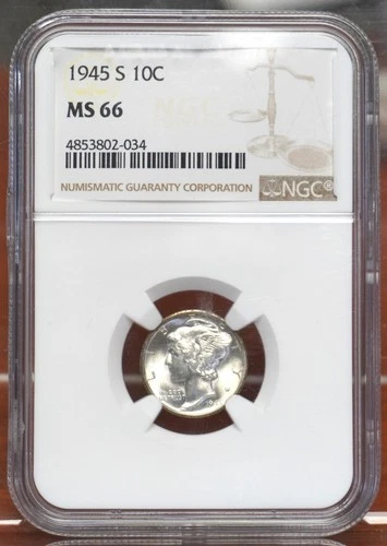 1945-S MERCURY DIME NGC MS66 802034