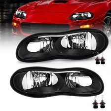 2pcs Black Halogen Headlamps Headlights For 1998-2002 Chevy Camaro Lr Wbulbs