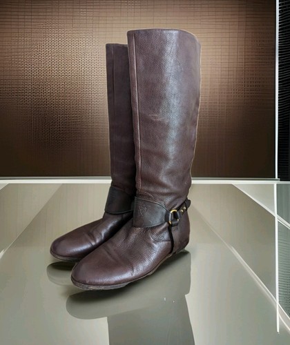 Gucci Crest Logo Knee High Horse Riding Tall Boots Leather Shoes 204175 Sz 36 - Picture 1 of 21