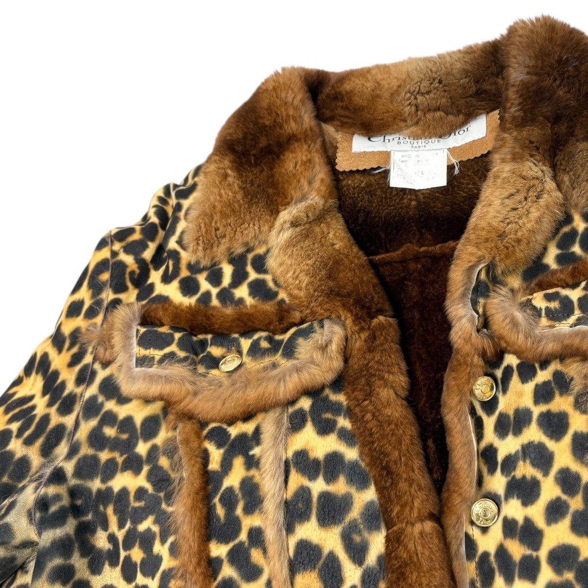Christian Dior Vintage Leopard Shearling Fur Jacket Top #40 Brown