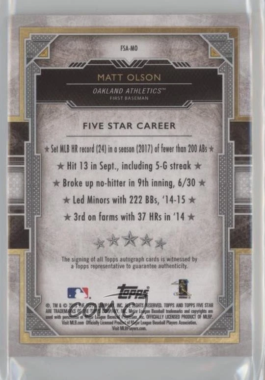 2018 Topps Five Star Gold /10 Matt Olson #FSA-MO Auto - Image 2 of 2