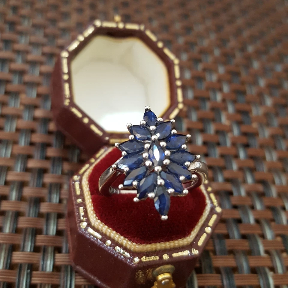 Anillo de Plata de Ley 925, Anillo de Cianita Azul Zafiro Genuino, Talla L.5 EE. UU. 6 Foto 3 de 4