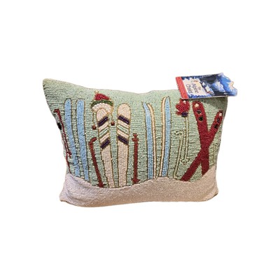 THE ALPINE CHALET BEADED TAPESTRY PILLOW WORLD TRAVELER COLLECTION SKI POLES ETC