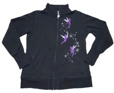 Disney Tinker Bell Zip Up Jacket Womens Medium Black Glitter Believe Hoodie