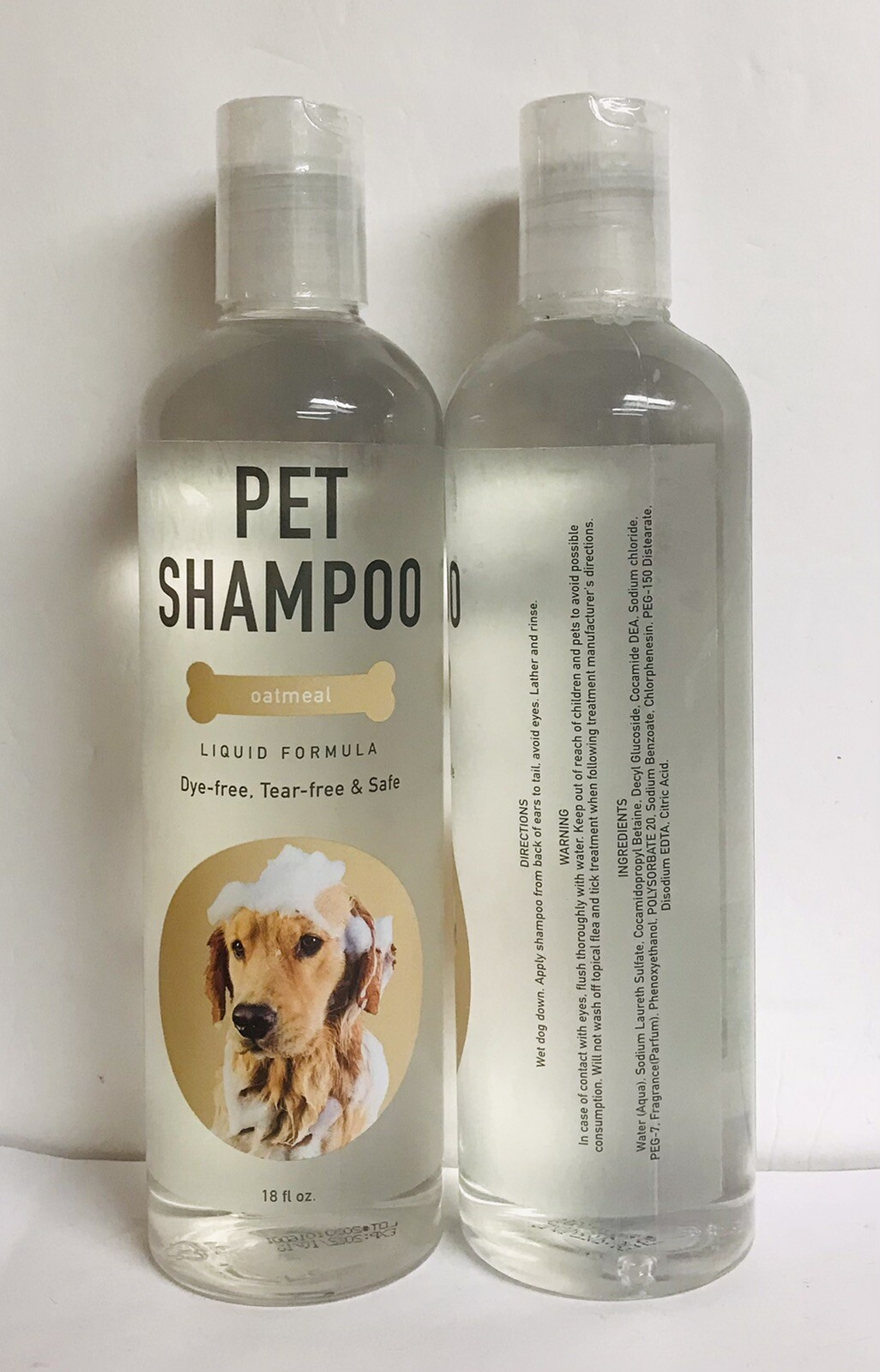 2 Bottles Oatmeal Pet Shampoo ~ Dye-Free, Tear -Free & Safe 18 fl oz Each