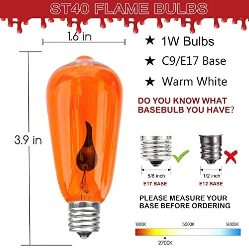 Halloween Orange Flicker Flame Light Bulbs ST40 Flickering