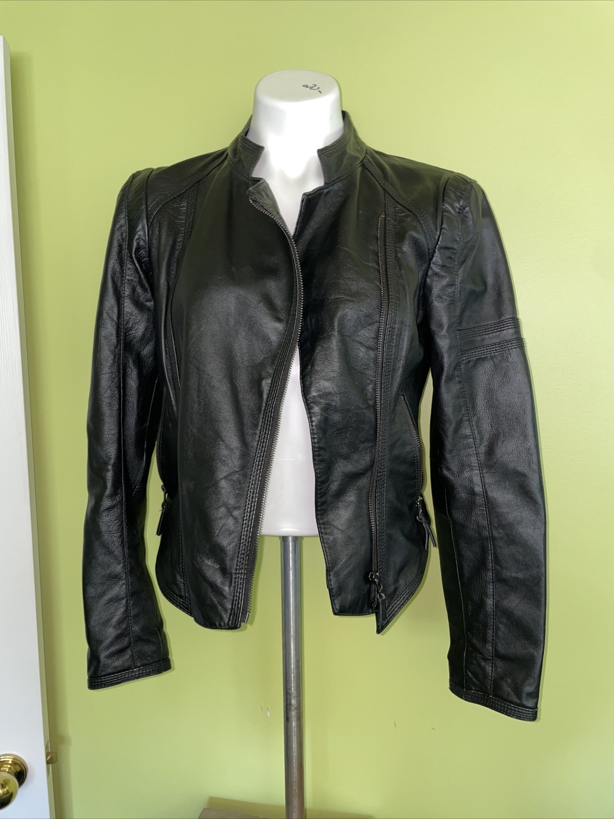 Zara Basic Black Leather Asymmetrical Jacket Sz M - image 2
