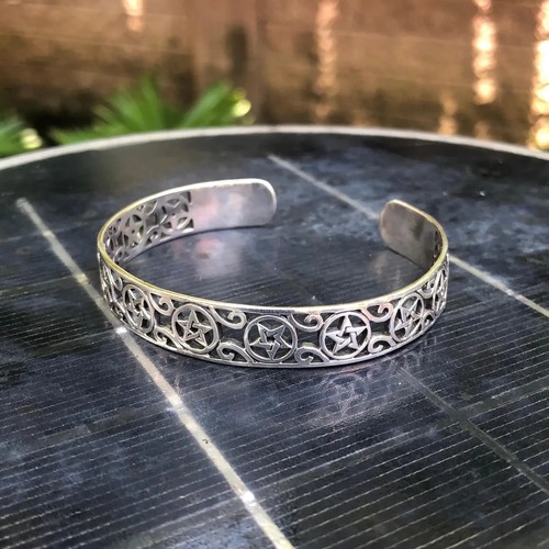 Handcrafted 925 Sterling Silver Pentagram Wiccan Star Pentacle Celtic Bracelet - Picture 4 of 5