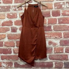 Lulus What A Stunner Mini Dress Womens Small Rust Orange Brown Satin Asymmetric
