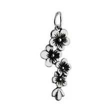 Cherry Tree Blossom Flowers 925 Solid Sterling Silver Charm Pendant