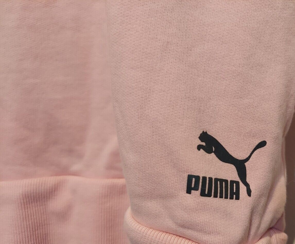 Retro Mens Pink PUMA Hoodie sz Medium runs Large Sweatshirt sweater