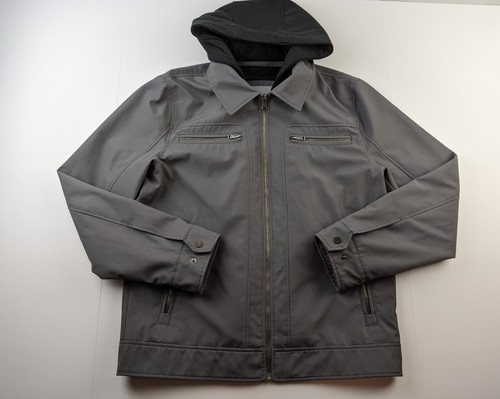 Wilsons Leather Jacket Men M Gray Removable Hood Lined Outerwear Outdoor Classic - Picture 4 of 13