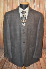 Kroon Men Wool Silk Check Brown 3 Front Button Sports Coat Sz 42R