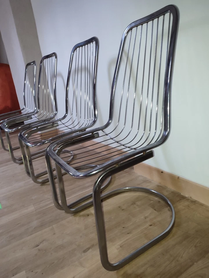 4 chaises Metal dans le goût Gastone Rinaldi Vintage à Restaurer - Photo 3/4