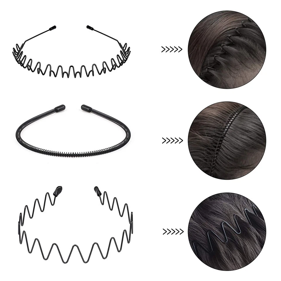 6 PCS Metal Hair Headband Wave Style Hoop Band Comb Sports Hairband Men Women - Image 4 of 4