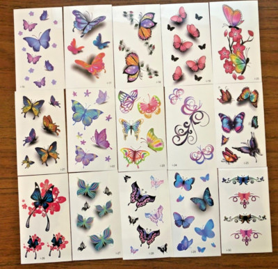 15Pcs Temporary Water Transfer Tattoo Waterproof Butterfly Body Face Stickers #I