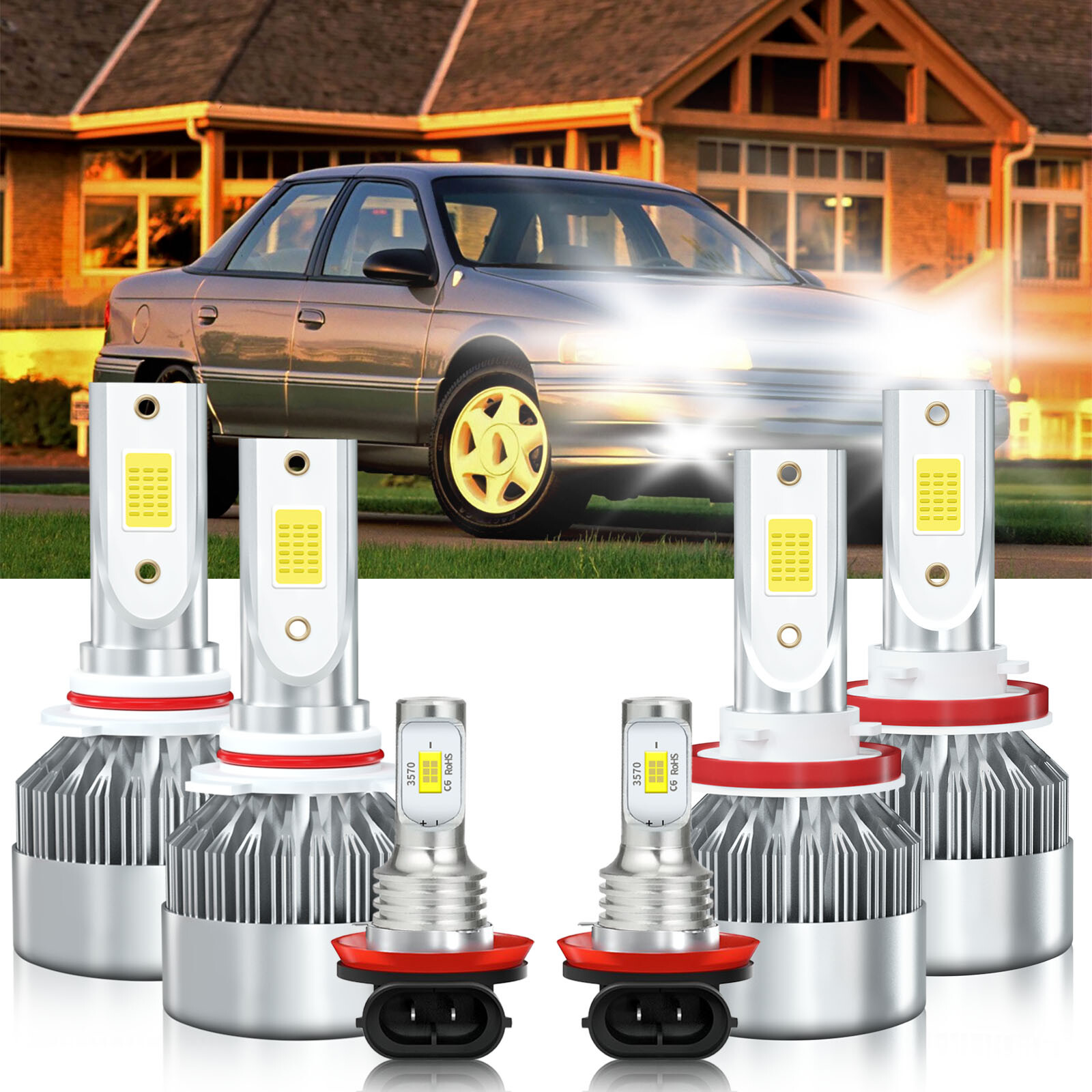 For Mercury Sable 2008-2009 LED Headlight Bulbs Kit High Low Beam Fog Light