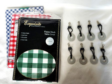 LOT OF 3 FLANNEL BACKED 60" ROUND VINYL CHECKED TABLECLOTHS NIP WEIGHTS