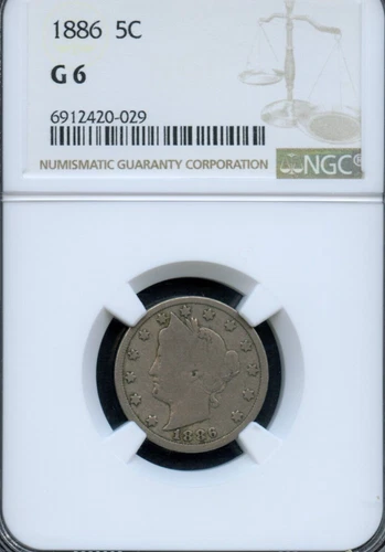 NGC - Liberty Nickel - 5c - 1886 - G 6