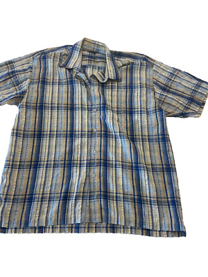 Petroleum Wear Herren Large blau weiß kariert Button Down Kurzarm Hemd