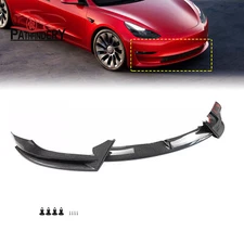 For Tesla Model 3 17-2023 V Style Carbon Fiber Front Bumper Lip Splitter Spoiler