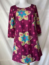 Marc Jacobs A-Line Shift Mini Dress Sz XS Magenta Gold Floral Dots Pockets Pink