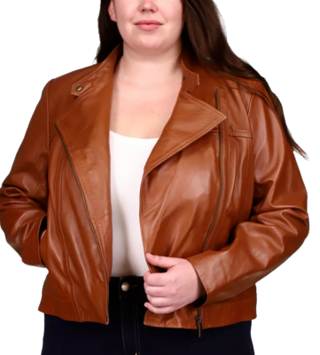 Michael Kors womens Luggage Brown Leather Moto Jacket -plus size