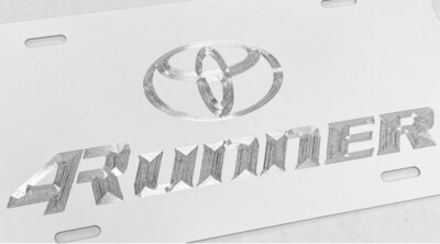 Silver Engraved Toyota 4Runner Car Tag Diamond Etched White Metal License Plate