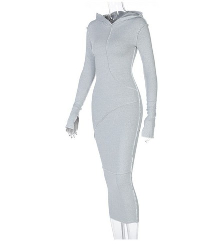 NEW Women Long Sleeve Hooded Patchwork Skinny Fashion Casual Maxi Dress #S30 - Picture 11 of 27