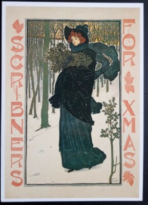 Nachdruck Postkarte SCRIBNER'S FOR CHRISTMAS (1895) von L.J.Rhead (1857-1926), Ameri