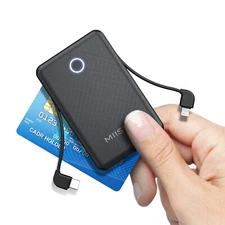MIISSO 6000mah Ultra Slim Built in C Cables Power Bank Card Size Black