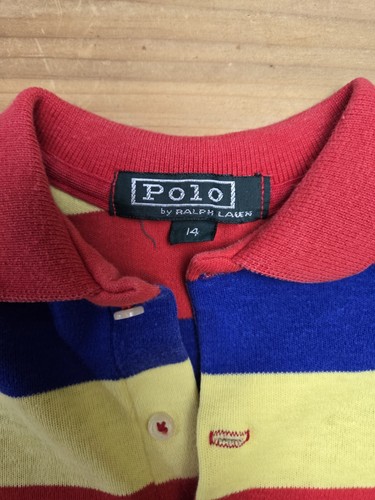 Vintage Polo Sport Ralph Lauren Shirt Youth Size 14 Striped Usa Made - Picture 2 of 3