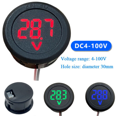 Dc 4-100V Auto Voltmeter Led Digital Display Zwei-Draht Runde Panel Spannung §